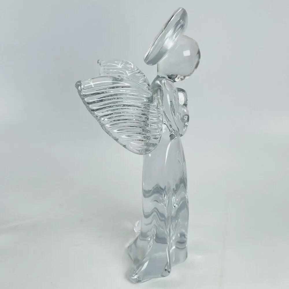 Pair Vtg Heavy Clear Glass Angel Figurine 7.5
